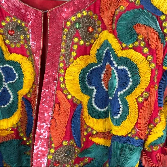 NEW Designer Sample Embroidered Jacket Colorful Boho Floral Statement Sz M - Picture 8 of 14
